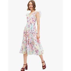 Kate Spade Pastel Floral Ruffle Midi Dress Size 12